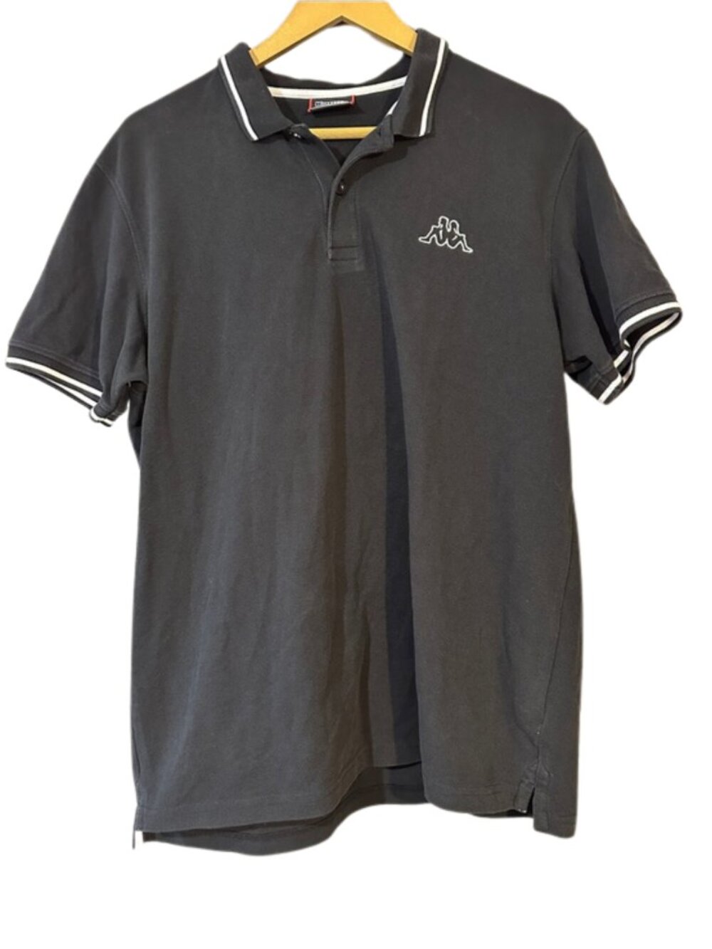 Kappa Black Polo Shirt XL White Stripe Trim Logo Short Sleeve Men’s